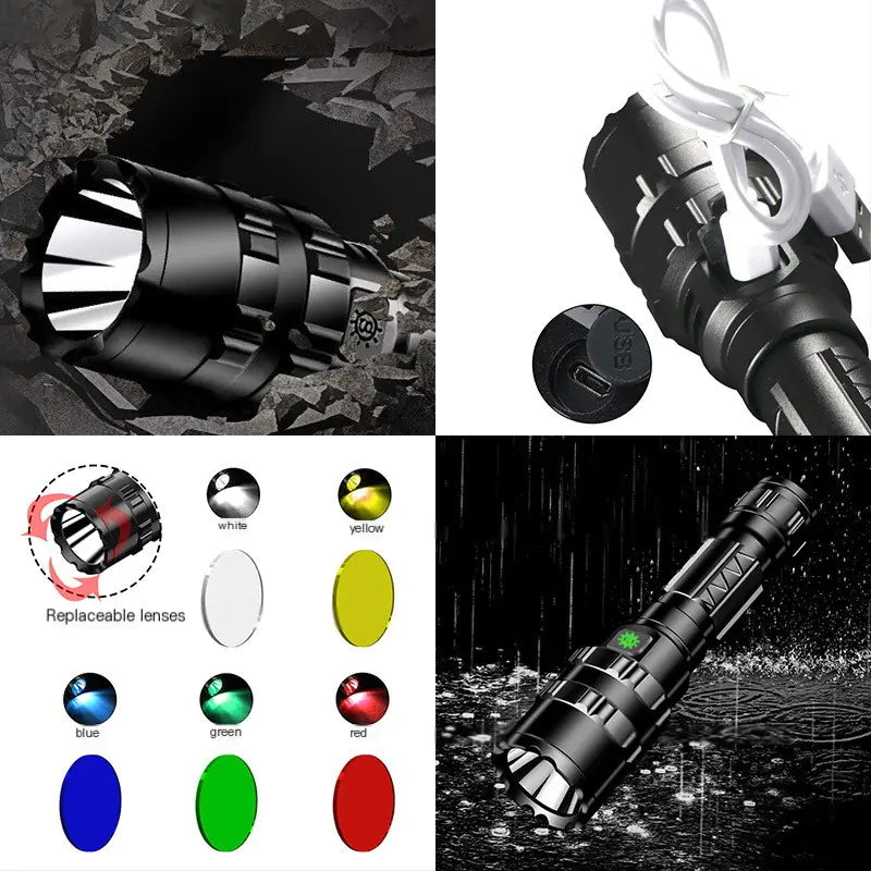 LED Tactical Flashlight with USB Rechargeable, Waterproof