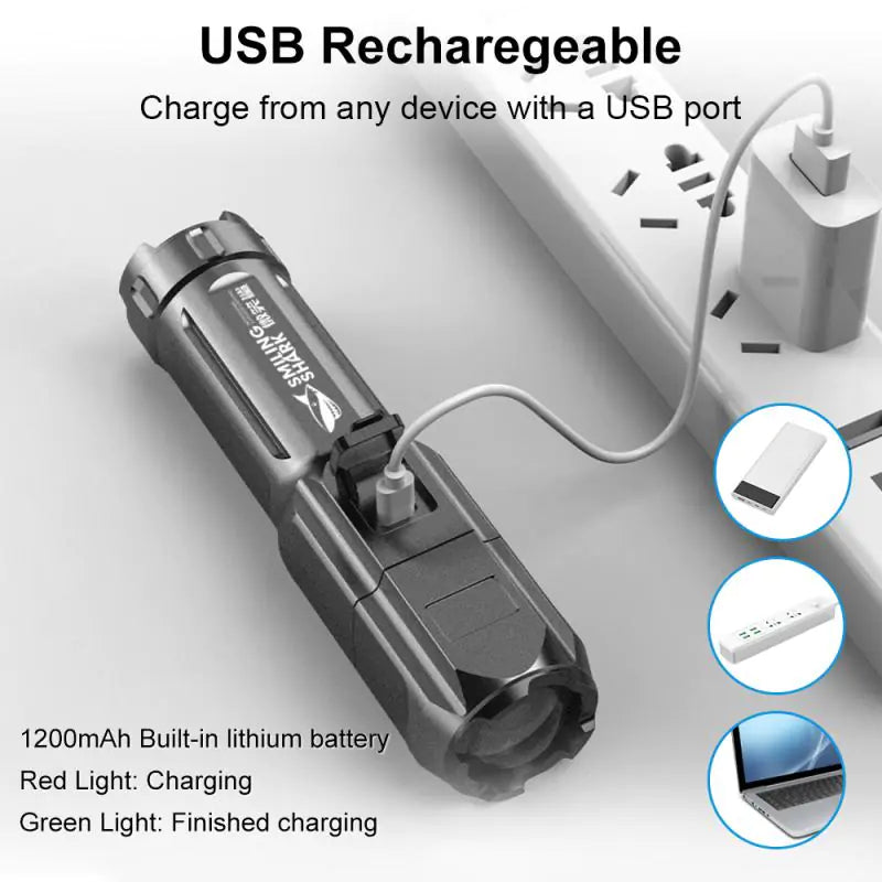 100000 Lumen Tactical USB Rechargeable LED Flashlight